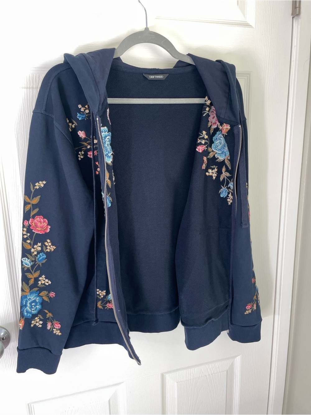 Driftwood "Blue Bell Fleur" Embroidered Zip Hoodie Navy XL (Hood Details) - Picture 5 of 10